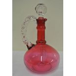 GLASS - An antique Ruby glass bottle/ decanter wit