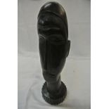 COLLECTABLES - A carved wooden bust on stand, meas