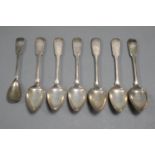 A SET OF SIX STERLING SILVER TEASPOONS, HALLMARKED NEWCASTLE 1804. PLUS ANOTHER SILVER SPOON