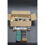 BOX OF RETRO SILVER PLATE AND STAINLESS STEEL CUTLERY. Plus some boxed cutlery and a Schnittfix II.
