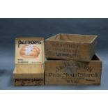 THREE DECORATIVE VINTAGE BOXES. 2 VINTAGE WOODEN BOXES ADVERTISING J.&J. COLMAN'S, H. MATTHEWS