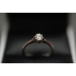 18CT GOLD SOLITAIRE DIAMOND RING. Size I. Total weight 2.7g.