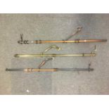 3 VICTORIAN DOOR CURTAIN HANGER RODS, 2 COPPER, 1 BRASS