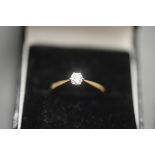 18ct GOLD AND SOLITAIRE DIAMOND RING. .3ct Diamond. Size P. Total weight 3g.