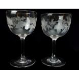 Christmas Interest - The Holly and the Ivy, Edwardian toasting glassses, engraved with garland,