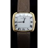 A gentleman's 18k gold Baume & Mercier wristwatch, rectangular bezel, on a white dial with black