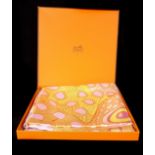 Hermes - A Grand Fronds fish silk scarf, designed by Annie Faivre, 1992, Hermes presentation box and