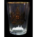 A Bohemian Armorial tumbler, faceted colourless glass, enamelled and gilded with an armorial flanked