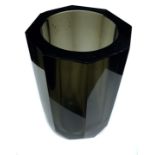A smoky grey cut glass vase, of octagonal section with faceting to foot, in Moser style, 16.5cm high