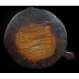 American Colonial Interest - An Adirondack folk art cutting board on feet, circular with acorn