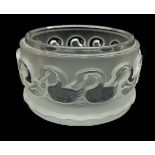 A Lalique powder box base, Canardes pattern, engraved mark Lalique France, 9cm high