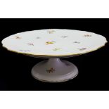 A large Meissen porcelain tazza circular on spreading socle base, polychrome painted with small