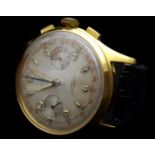 A gentleman's Le Roy Incabloc Antimagnetic mechanical chronograph wrist watch, cream dial, 36mm gold