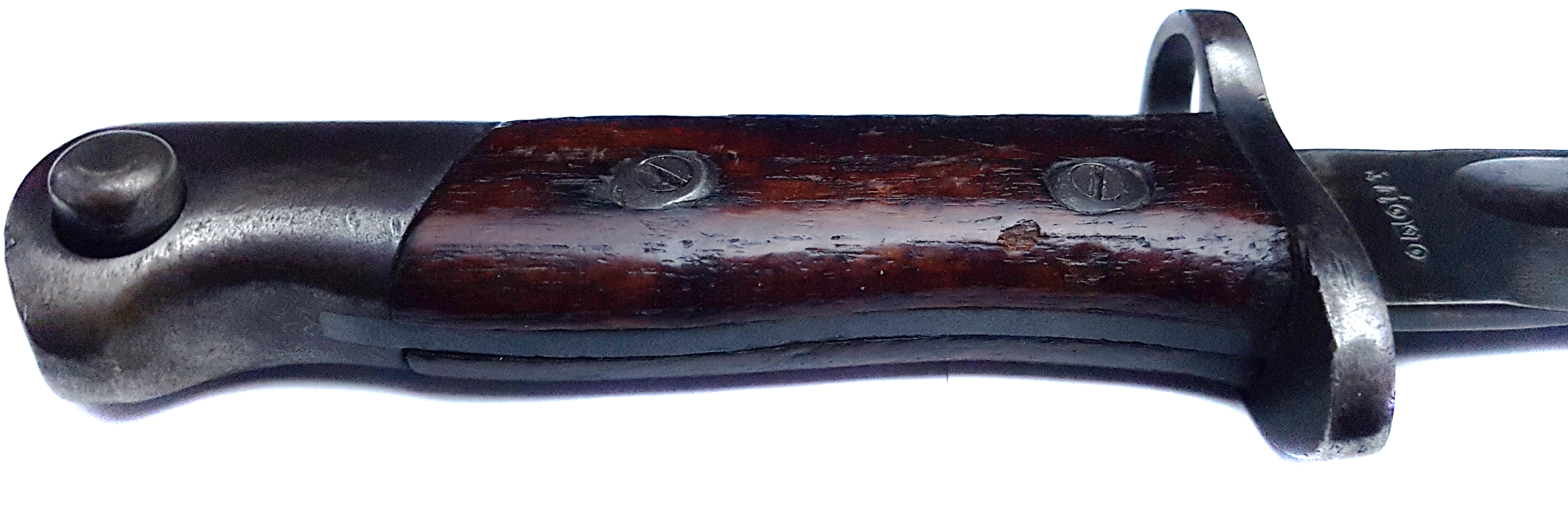 An unusual Siamese (Thailand) Mauser Bayonet and Scabbard,blade length 24.5cm, marked with Thai - Image 3 of 6