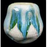 A Chinese pottery crackle glaze jar, with blue/green drip trails, impressed seal mark to base, 17.