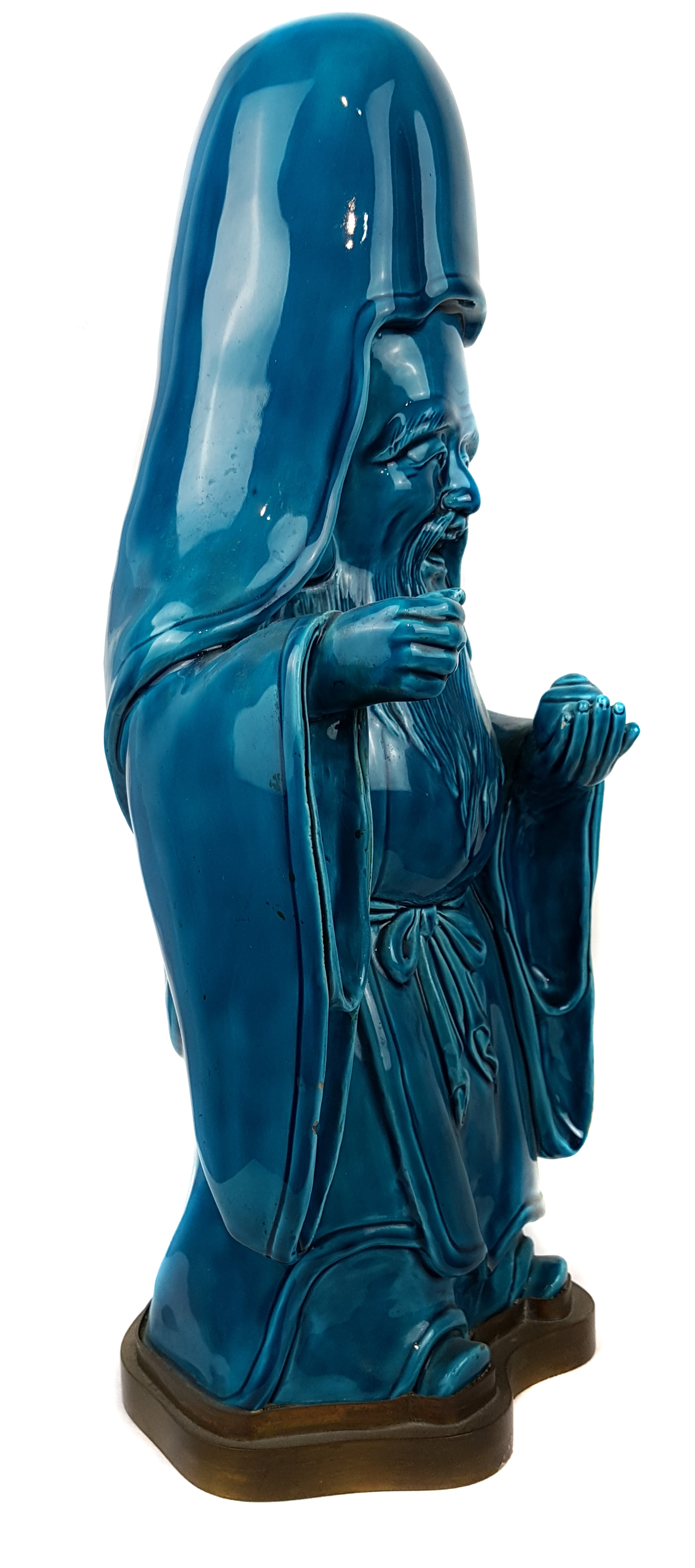 A Japanese porcelain figure of Fukurokuju, the whole covered in bright turquoise glaze, the deity - Image 4 of 4