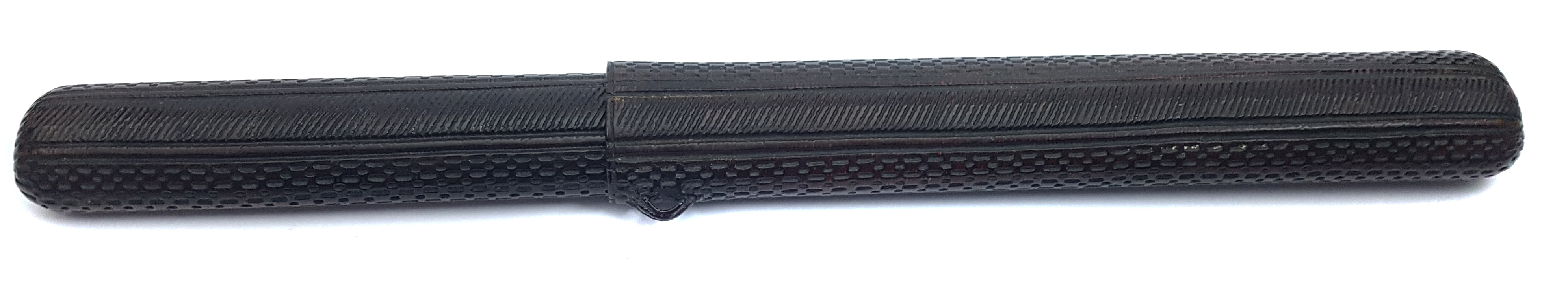 A Chinese carved wood opium pipe case, with suspension loop to one side, two interlocking - Image 3 of 3