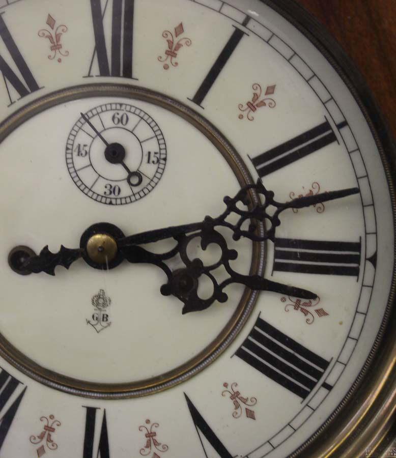 A Gustav Becker Vienna regulator wall clock, of walnut case, marked GB with anchor to dial, double - Image 3 of 8