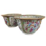 A Pair of Chinese Canton decorated enamelled bowls or jardinieres, decorated with reserves of
