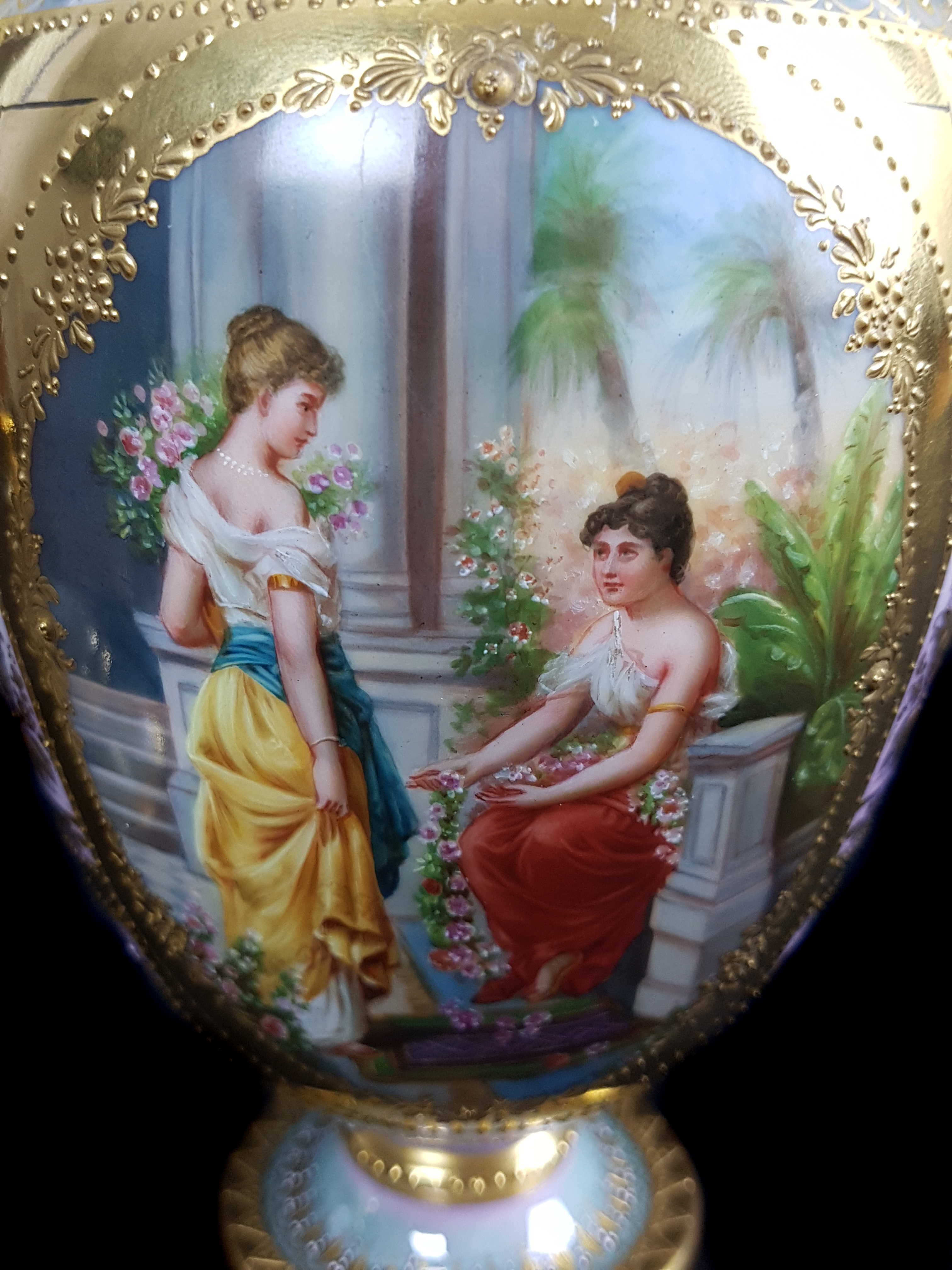 A Vienna porcelain vase and cover, signed Wagner, of ovoid form with high loop handles, decorated - Image 4 of 4