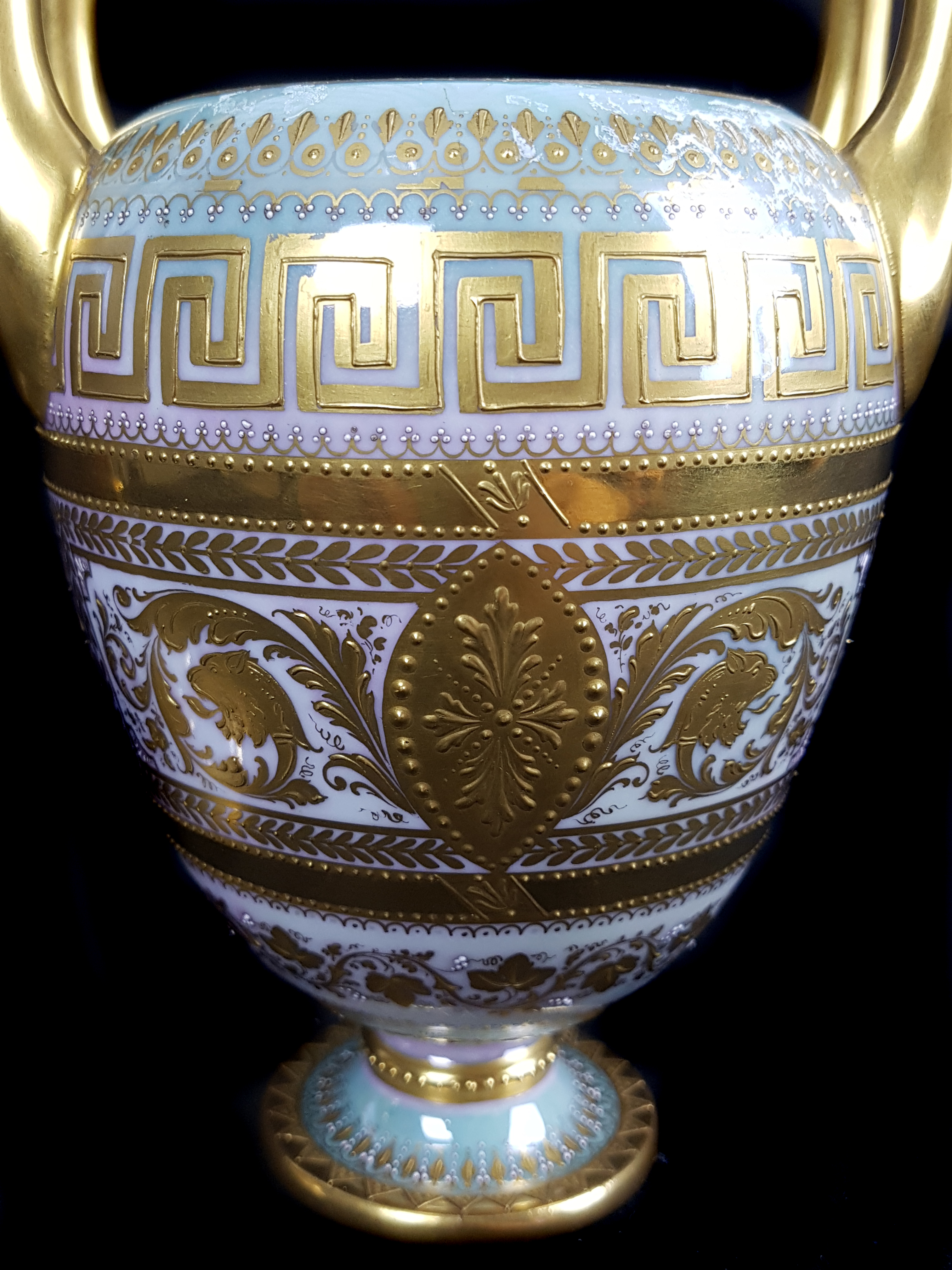 A Vienna porcelain vase and cover, signed Wagner, of ovoid form with high loop handles, decorated - Image 3 of 4