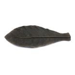 Denis Mathew - A bronze pen stand in the form of a leaf, signed verso, 23cm