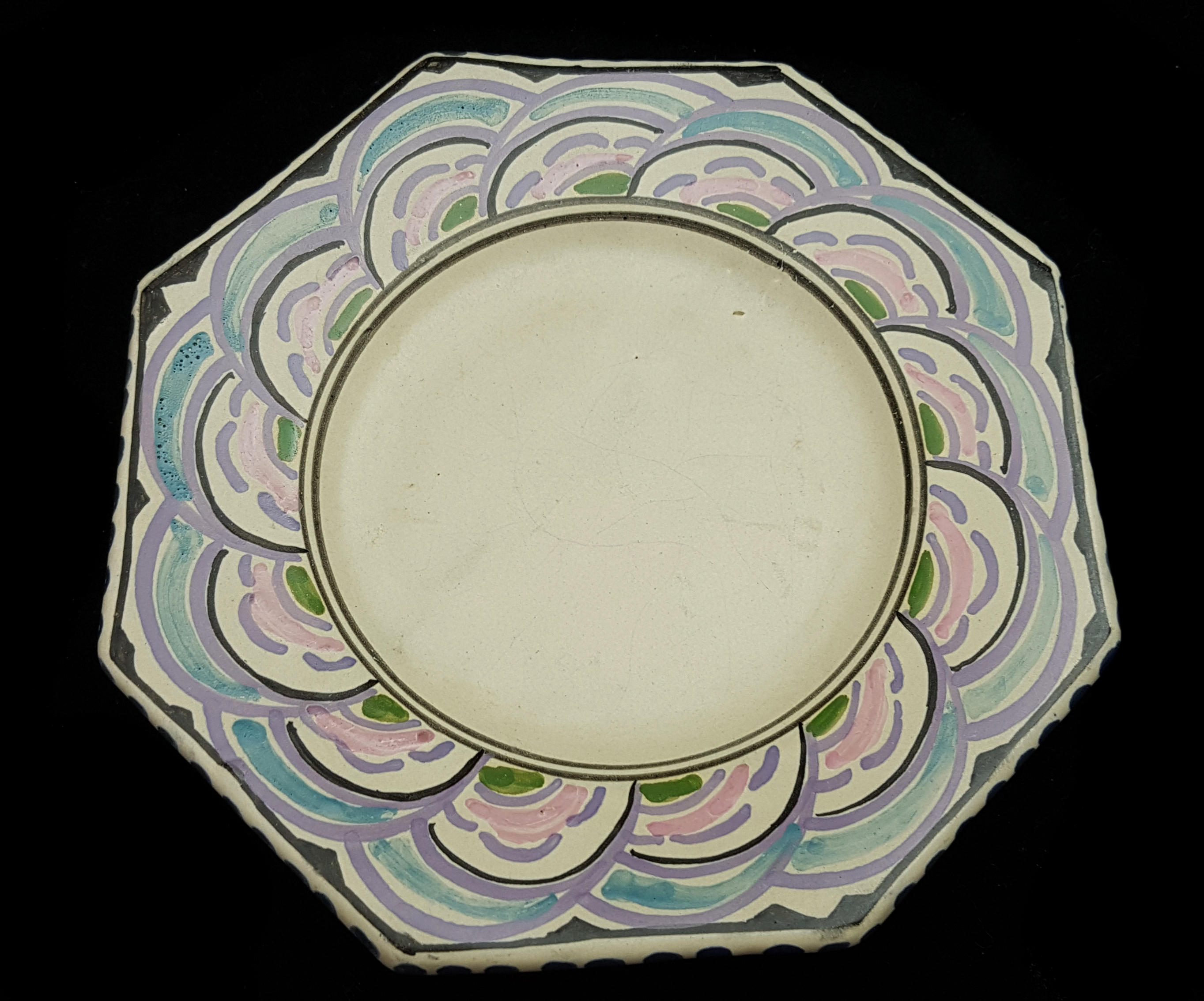 7 items of Honiton Art Deco pottery, each painted with a stylised cloud design in grey blues and - Image 2 of 4