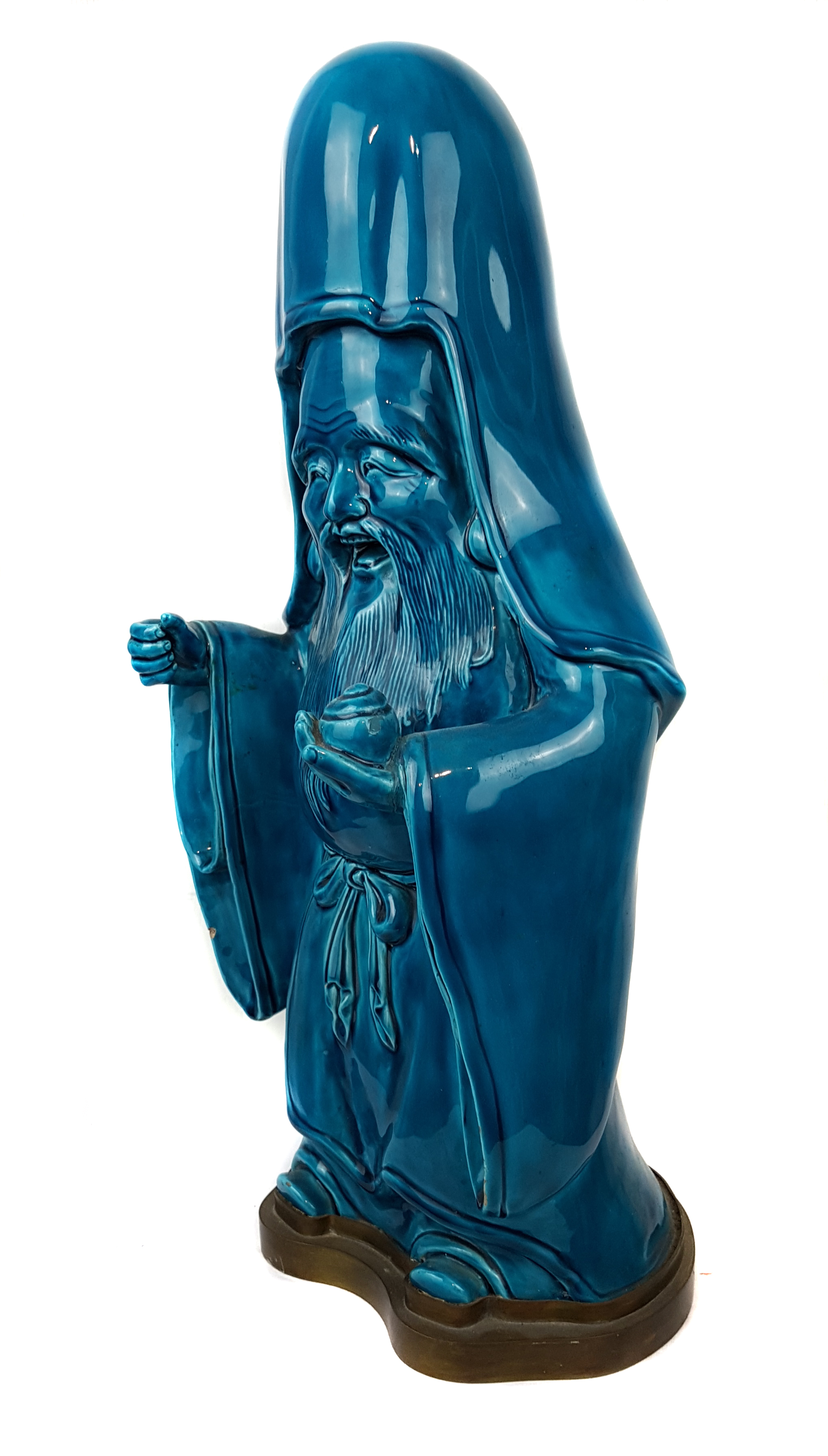 A Japanese porcelain figure of Fukurokuju, the whole covered in bright turquoise glaze, the deity - Image 2 of 4