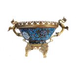A large Japanese cloisonne enamel bowl, with ormolu mounts, the bowl decorated with Carp fish and
