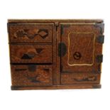 A Japanese parquetry scholars desk cabinet, composed of two cabinets, one containing three