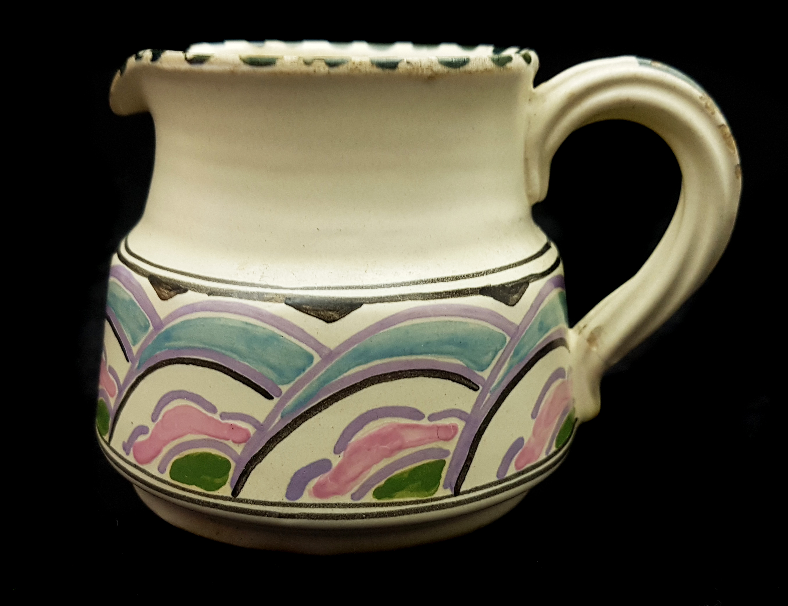 7 items of Honiton Art Deco pottery, each painted with a stylised cloud design in grey blues and - Image 4 of 4