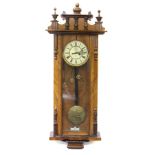 A Gustav Becker Vienna regulator wall clock, of walnut case, marked GB with anchor to dial, double