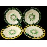 4 creamware ribbon plates marked Waechtersbach, decorated with oak leaves or ivy designs 21cm