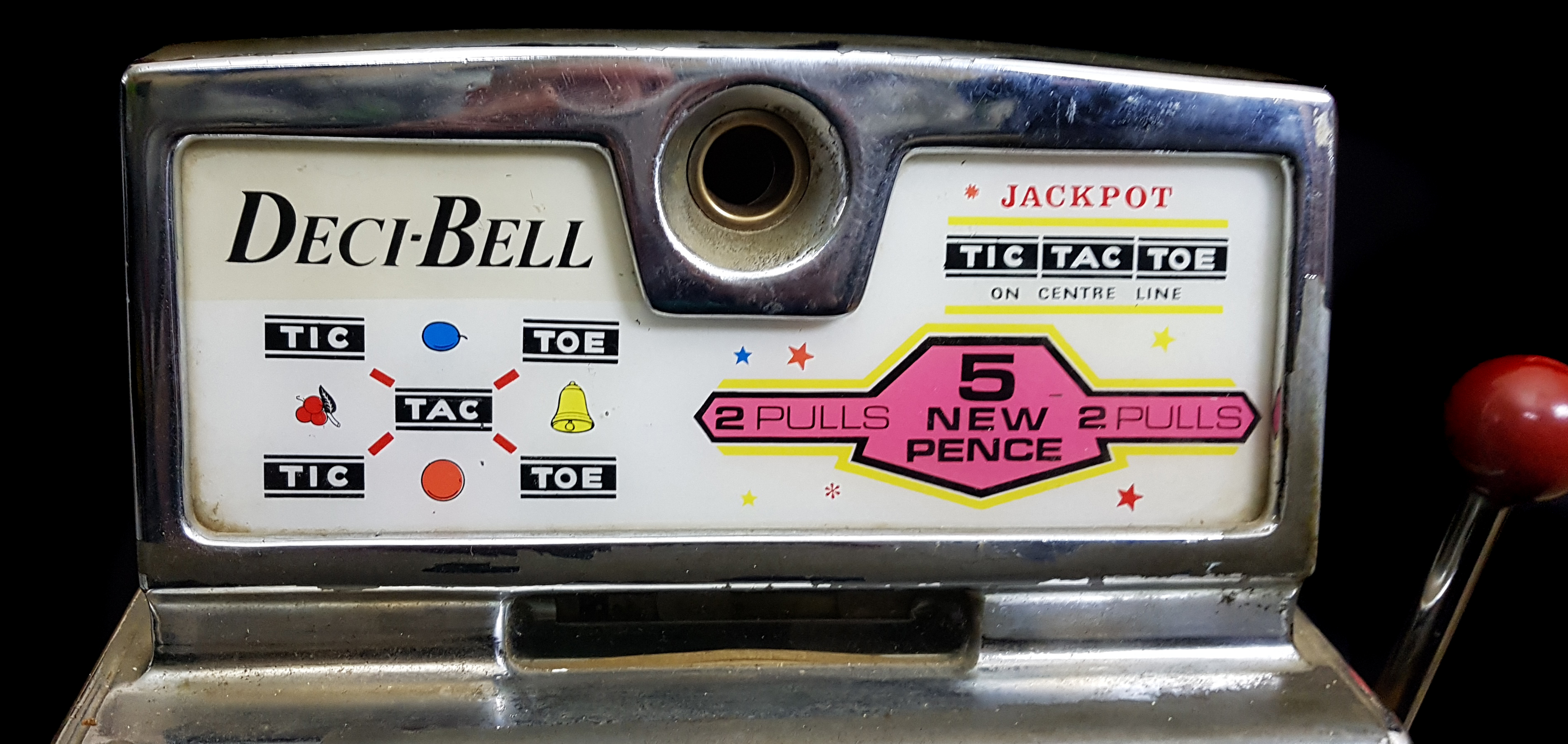 A vintage O.D Jennings 'Deci-Bell Tic-Tac-Toe Jackpot' slot machine, Indian head, converted to - Image 2 of 10