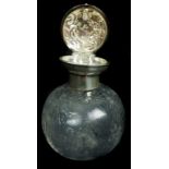 A Stourbridge intaglio cut 'rock crystal' glass globular perfume bottle, cut with spiders and