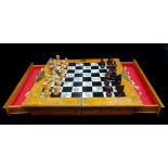 A modern Chinese folding chessboard and pieces