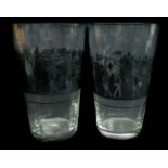 Two Vedar Vetri d'Arte Art Deco Nymph pattern beakers, tapered cylindrical colourless glass