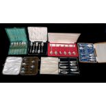 Various cased silver plated spoons, including 1977 silver Jubilee set with figural finials (6)