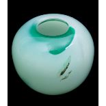 The Glass Eye Studio - Mount St Helens volcanic ash Art Glass vase, globular, pale green and