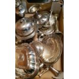 A quantity of silver plated wares including claratine and muffin dish cover and stand (qty)