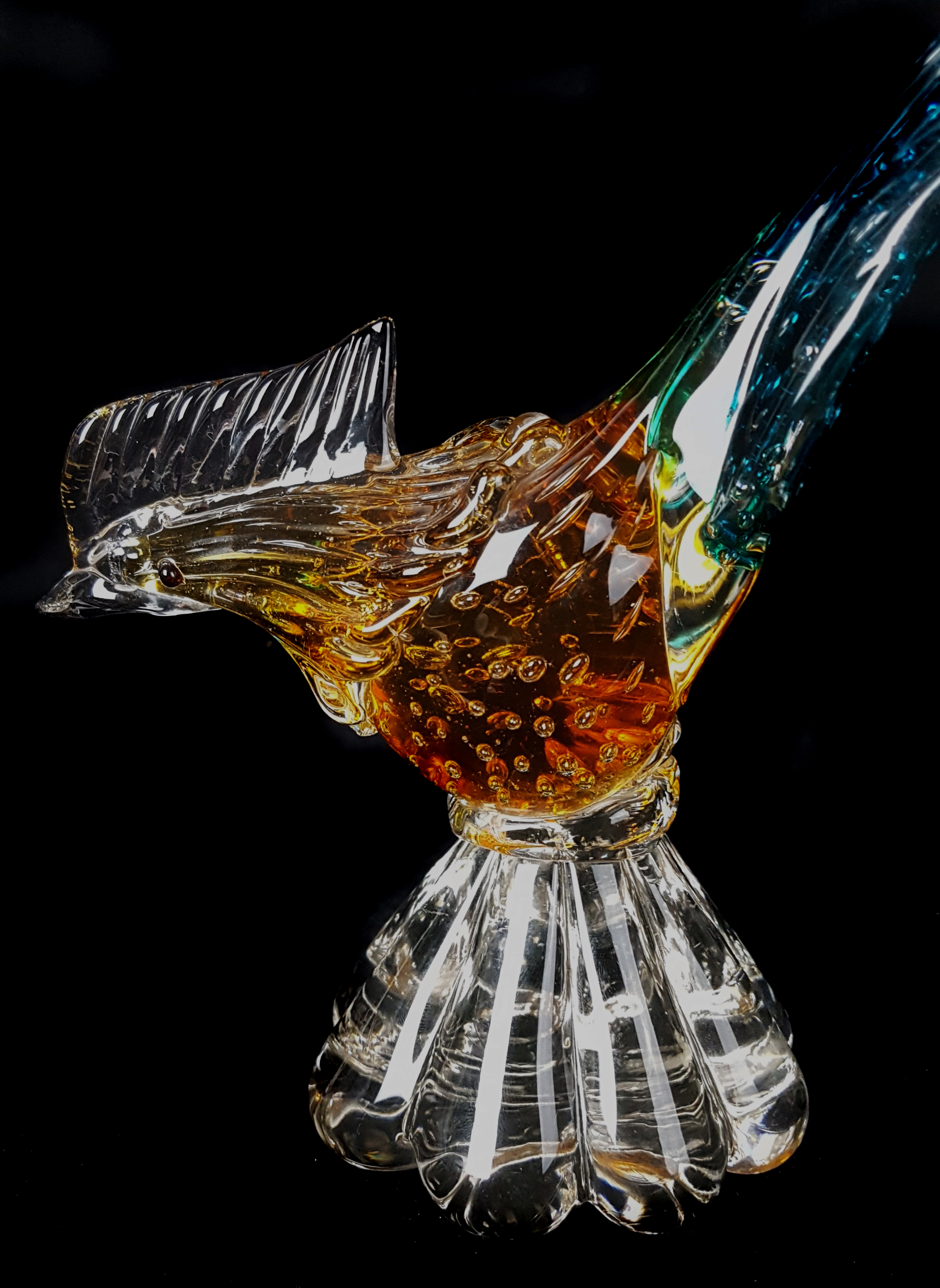 A Mid Century design, bubble glass figure of a pheasant, possibly Murano, 25cm high. - Image 2 of 3