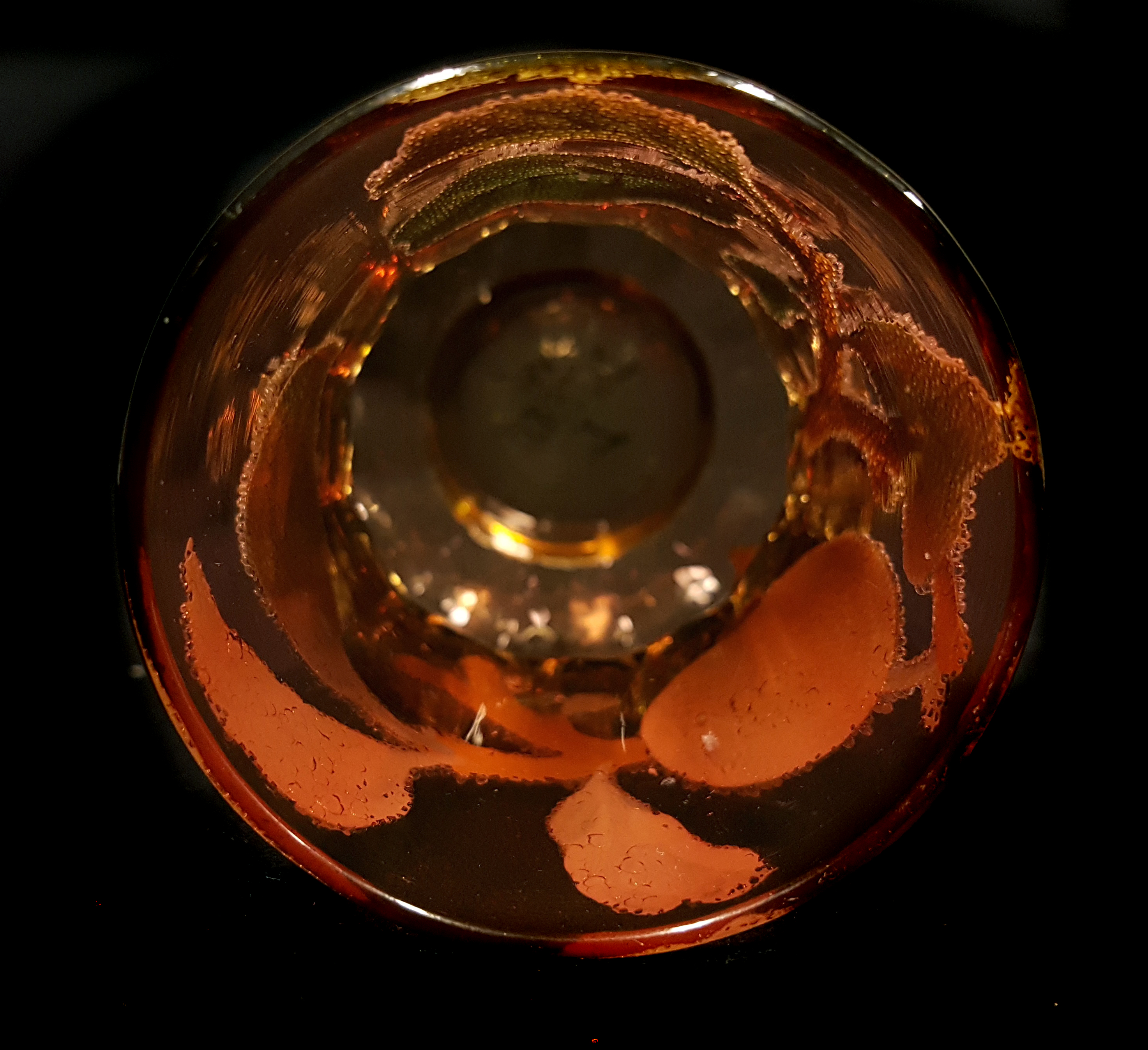 A coraline glass vase, the graduated ruby to amber glass decorated with fruiting branches, marked - Image 5 of 5