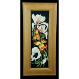 Emma Bossons for Moorcroft Pottery - Miss Alice pattern tile plaque, dated 2005, framed in oak by