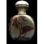 Emile Galle - A silver topped cameo glass scent bottle, the blue opal glass body overlaid in