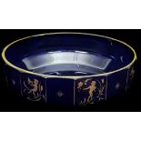 Steinschonau - A faceted cobalt blue glass bowl, in the manner of Adolf Beckert, gilded with designs