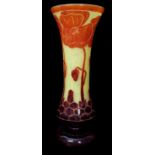 Schneider Le Verre Francais - A pavot poppy pattern cameo glass trumpet vase, the body of citrus