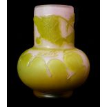 Emile Galle - A small size cameo glass vase of flattened globular body with short cylindrical