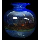 Michael Harris for Isle of Wight Glass - a globular blue aurene glass vase, 14cm high