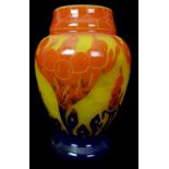 Schneider Le Verre Francais - An oranges pattern baluster cameo glass vase, the body of citrus