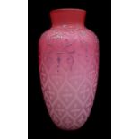 Harrach - An airtrap satin glass vase of graduated pink colouration, the airtrap design of floret